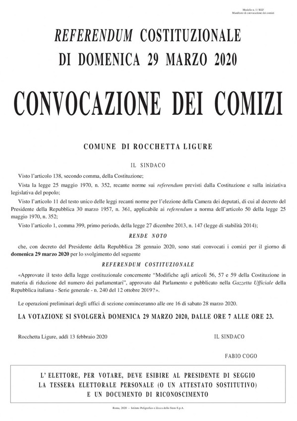 REFERENDUM DEL 29 MARZO 2020 